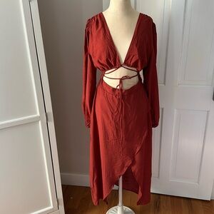 Showpo Long Sleeve Dress in Rust
